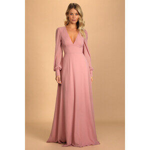 Lulus Talk About Divine Blush Long Sleeve Backless Maxi Dress Pink - Size S